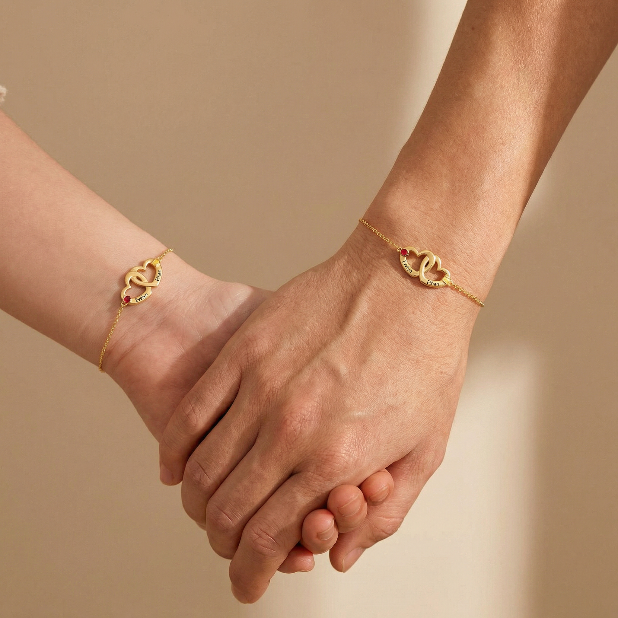 Personalized Name & Birthstone Dual Heart Bracelet