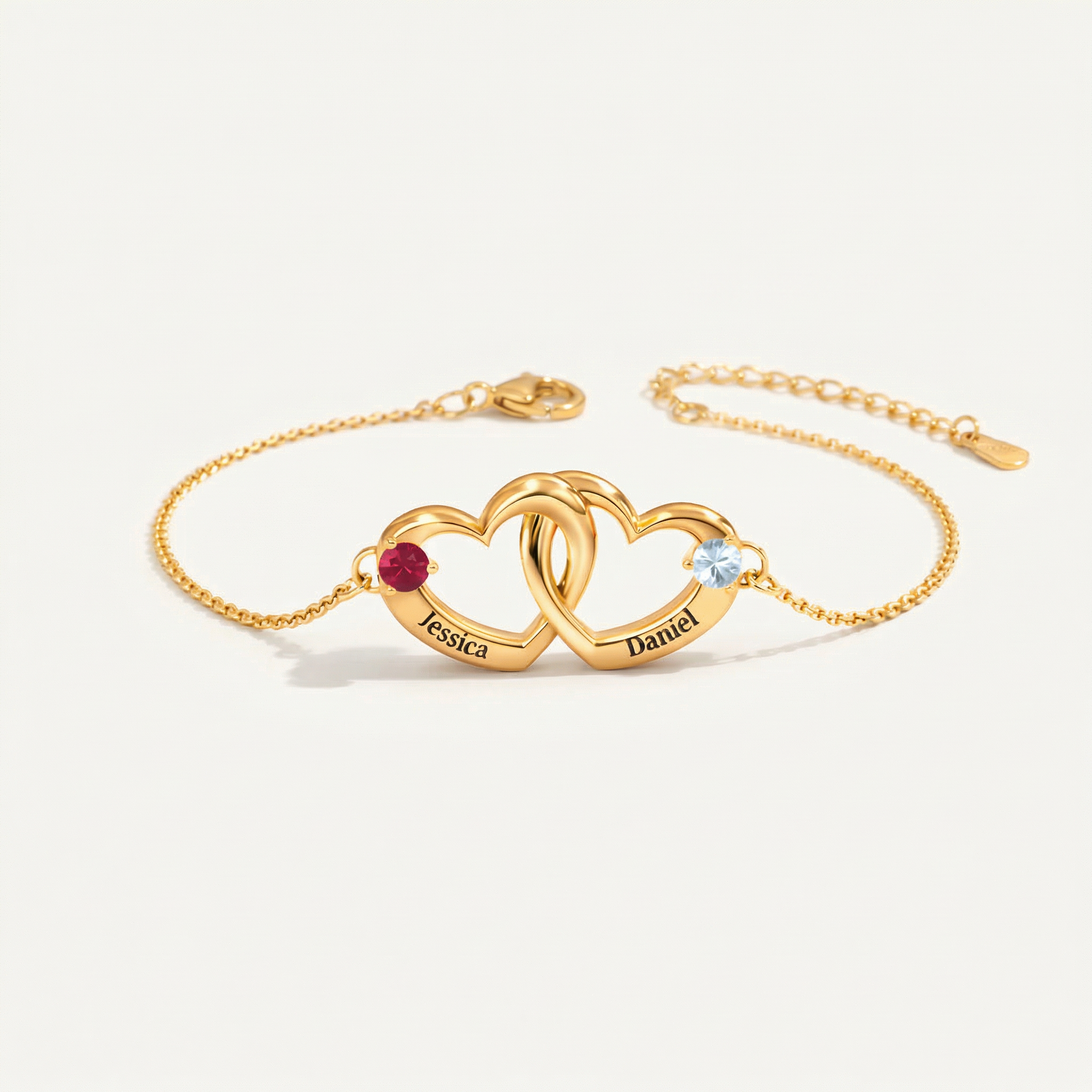 Personalized Name & Birthstone Dual Heart Bracelet