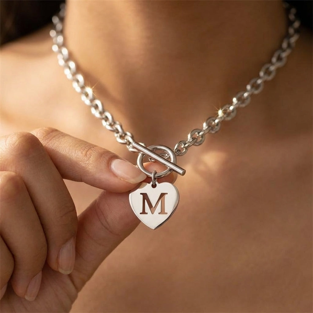 Paperclip Heart Letter Initial Choker Necklace