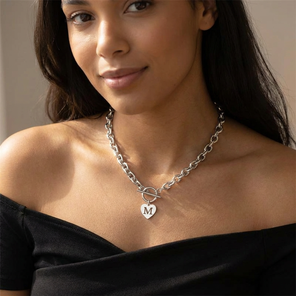 Paperclip Heart Letter Initial Choker Necklace
