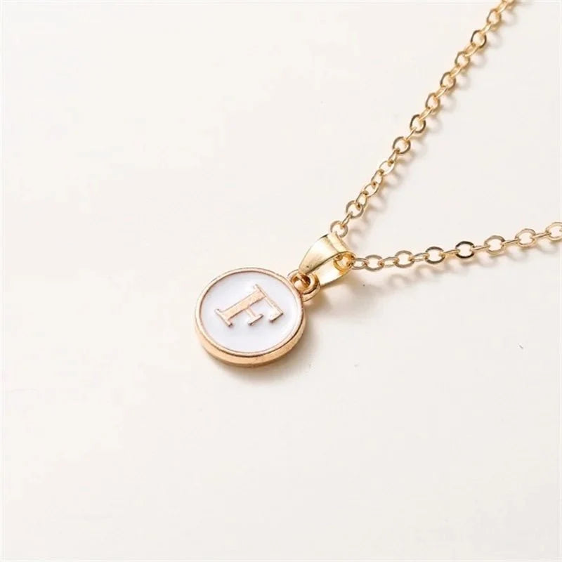 Gold Accented Circle Letter Initial Necklace