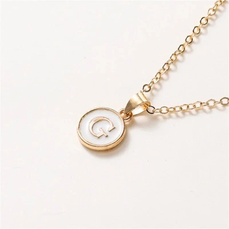 Gold Accented Circle Letter Initial Necklace