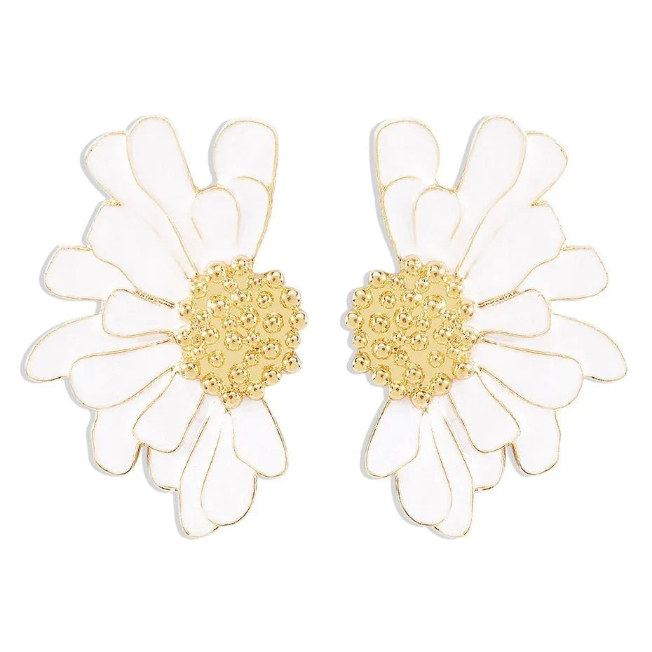 Half Flower Enamel Earrings