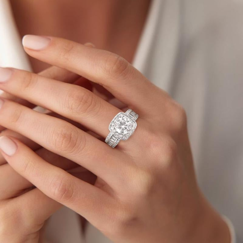 Square Halo Baguette Band Ring