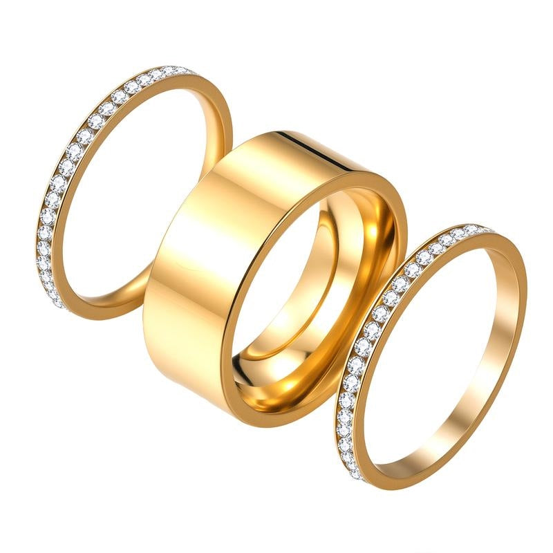 3pc CZ Accented Thin & Thick Ring Stack