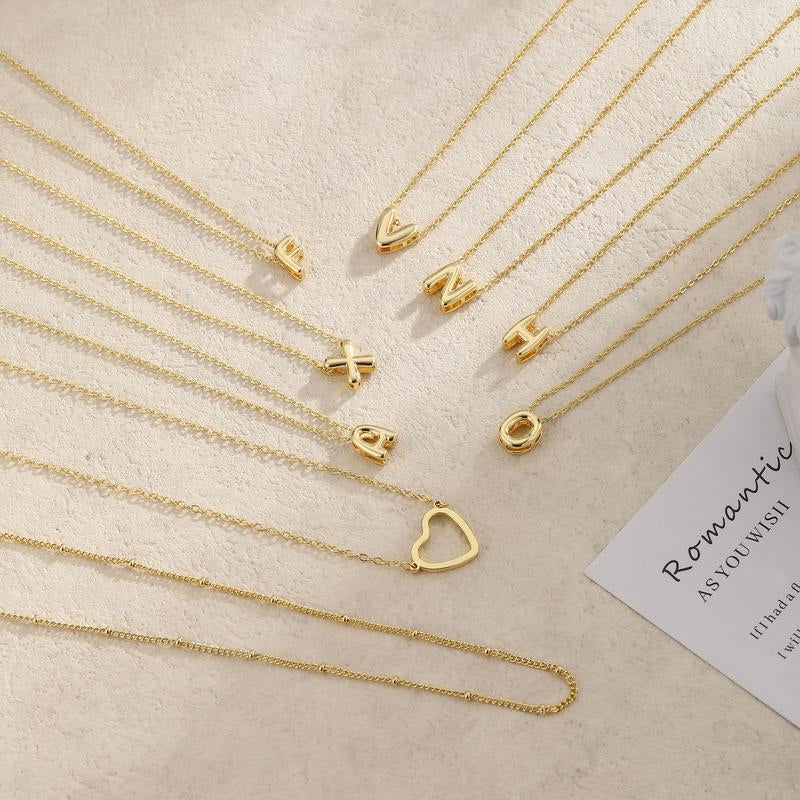 18k 3pc Heart & Bubble Letter Initial Necklace Stack