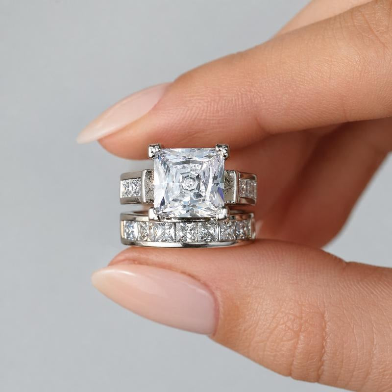 2pc Square Cut Diamond Ring Stack