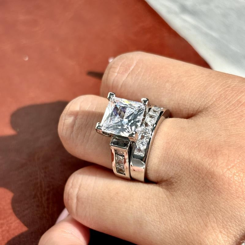 2pc Square Cut Diamond Ring Stack