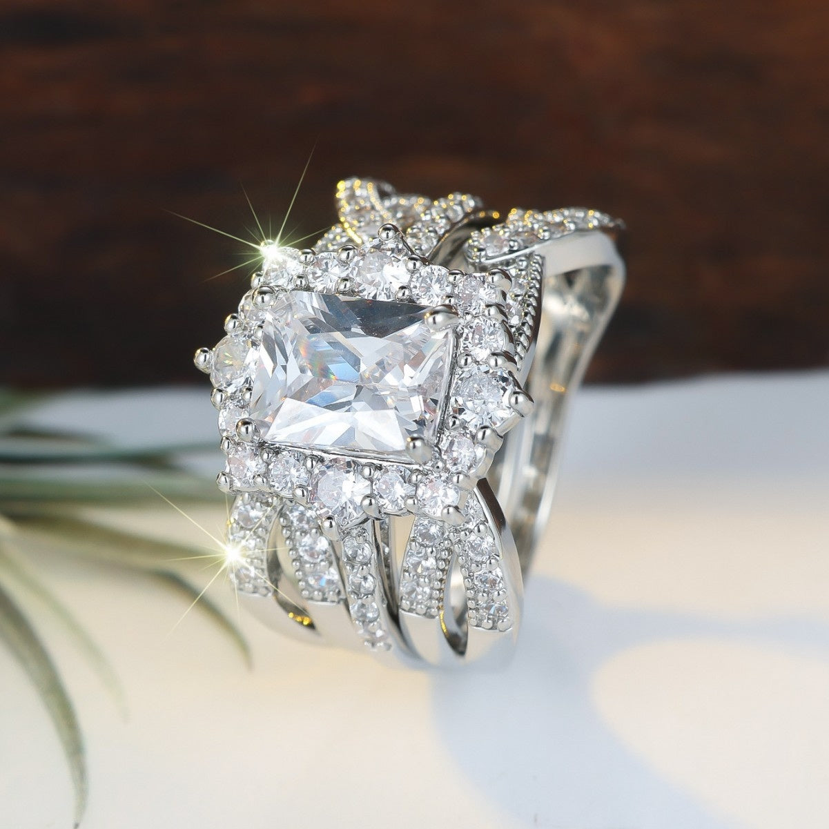 2pc Stackable Princess Cut Ring Set