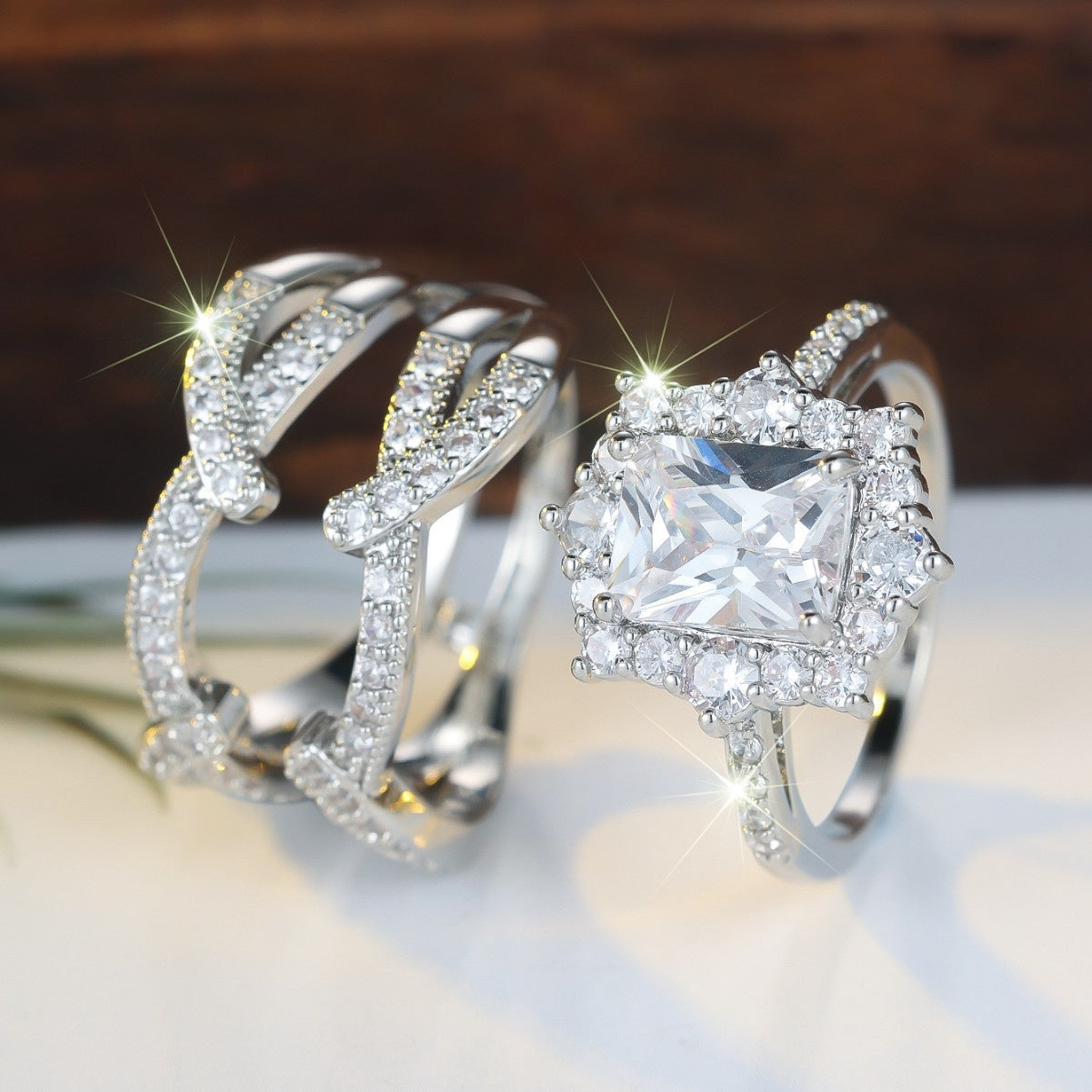 2pc Stackable Princess Cut Ring Set