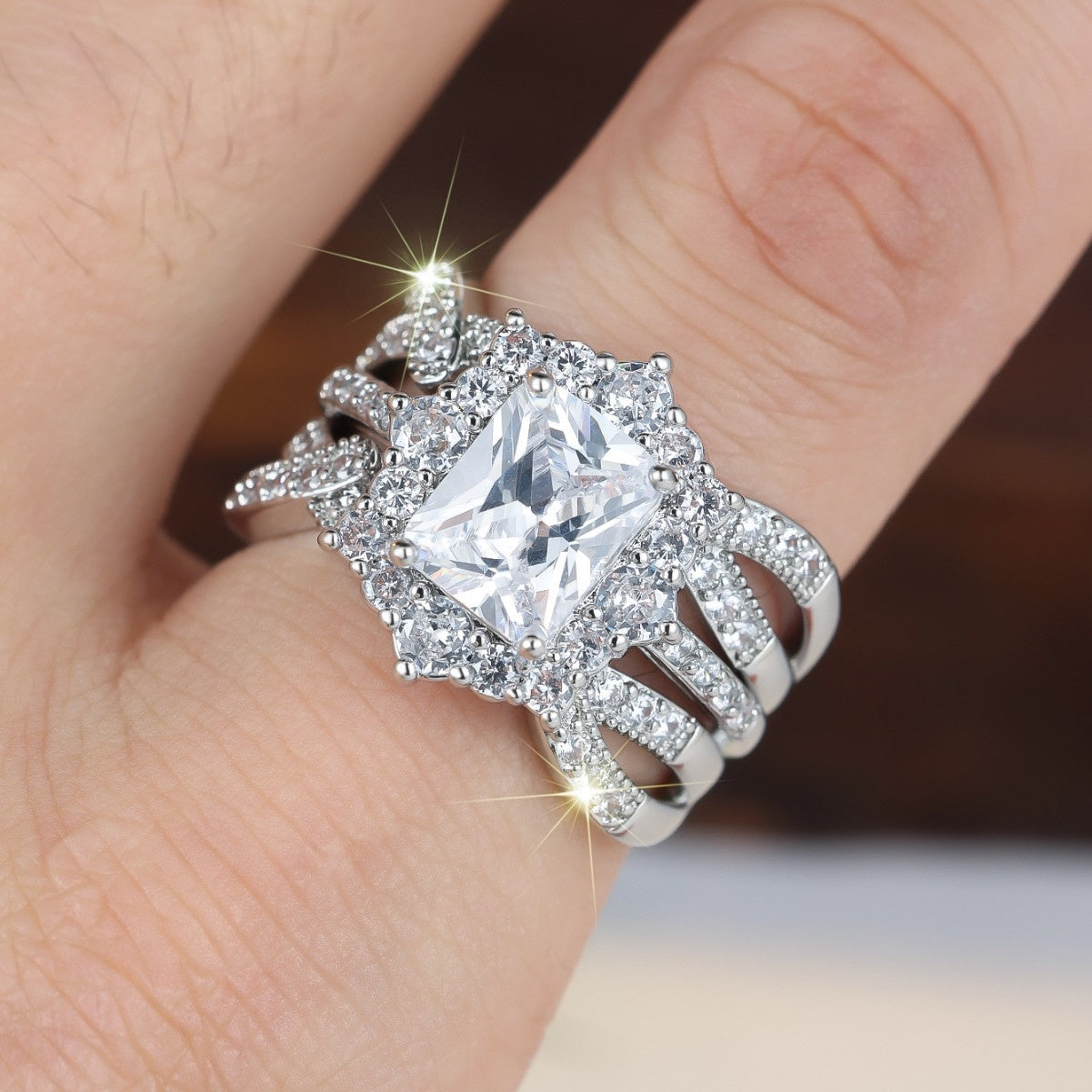 2pc Stackable Princess Cut Ring Set