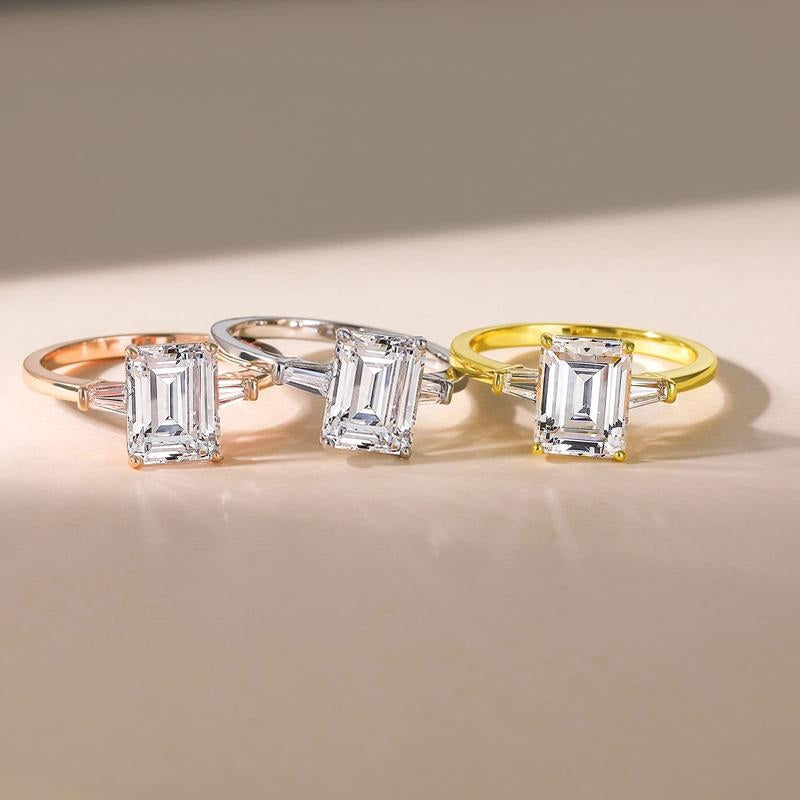 Emerald Cut Diamond Accented Ring