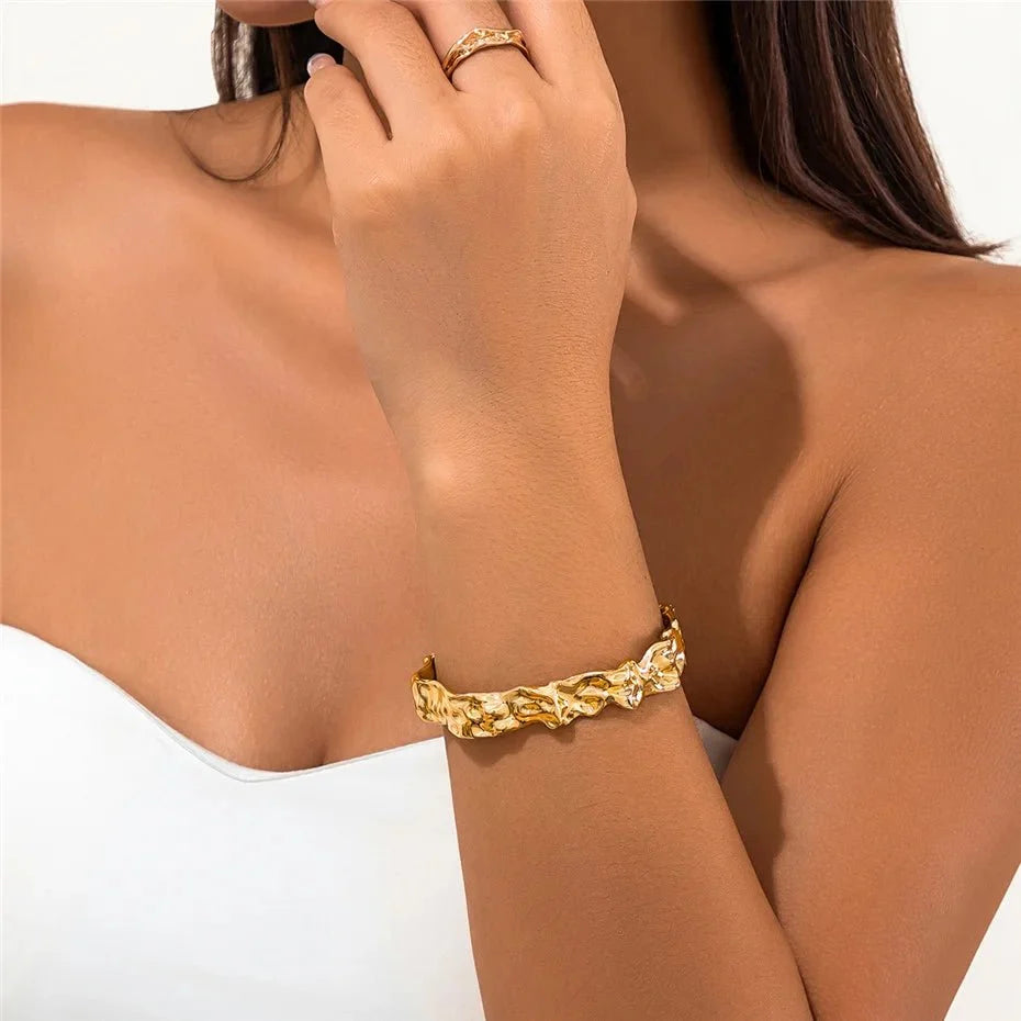 Irregular Crumbled Textured Bangle Bracelet