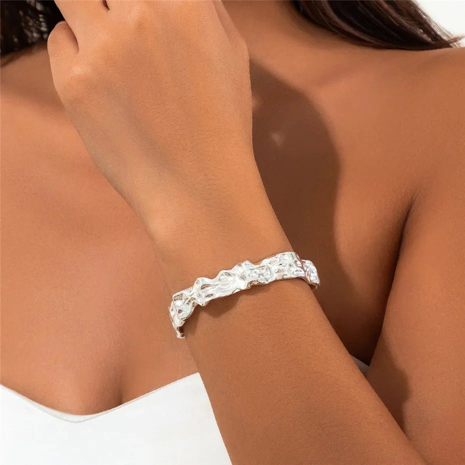 Irregular Crumbled Textured Bangle Bracelet