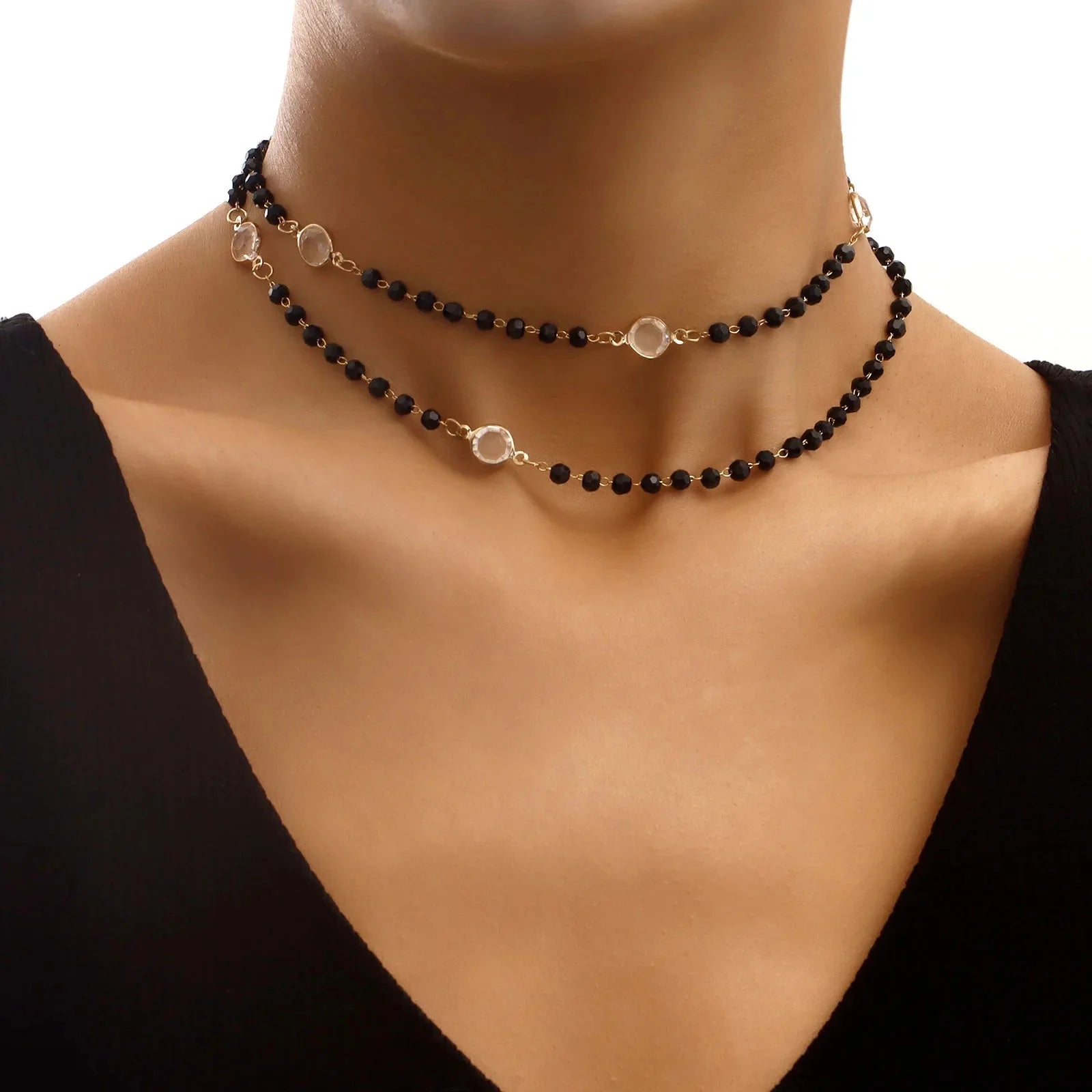 Layered Black Crystal Necklace
