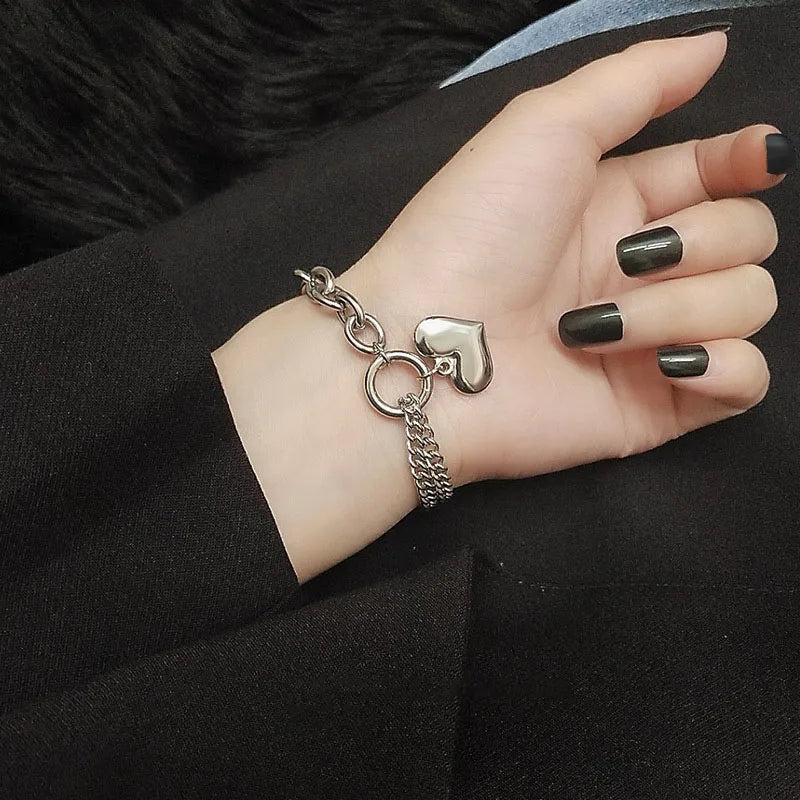Layered Chain and Paperclip Heart Bracelet