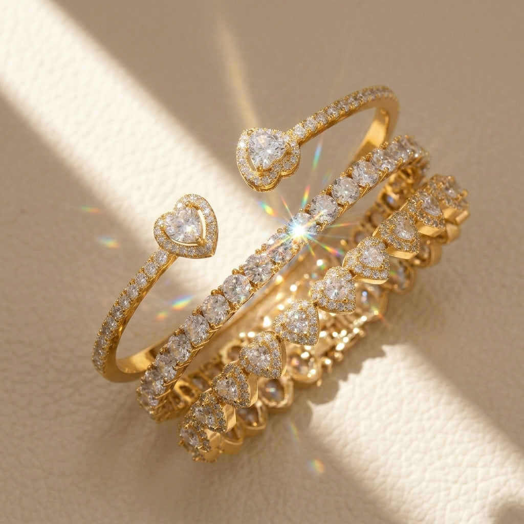 3pc 14k CZ Accented Bracelet Stack