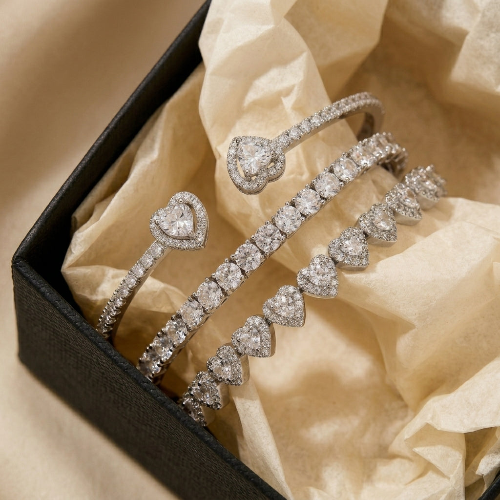 3pc 14k CZ Accented Bracelet Stack