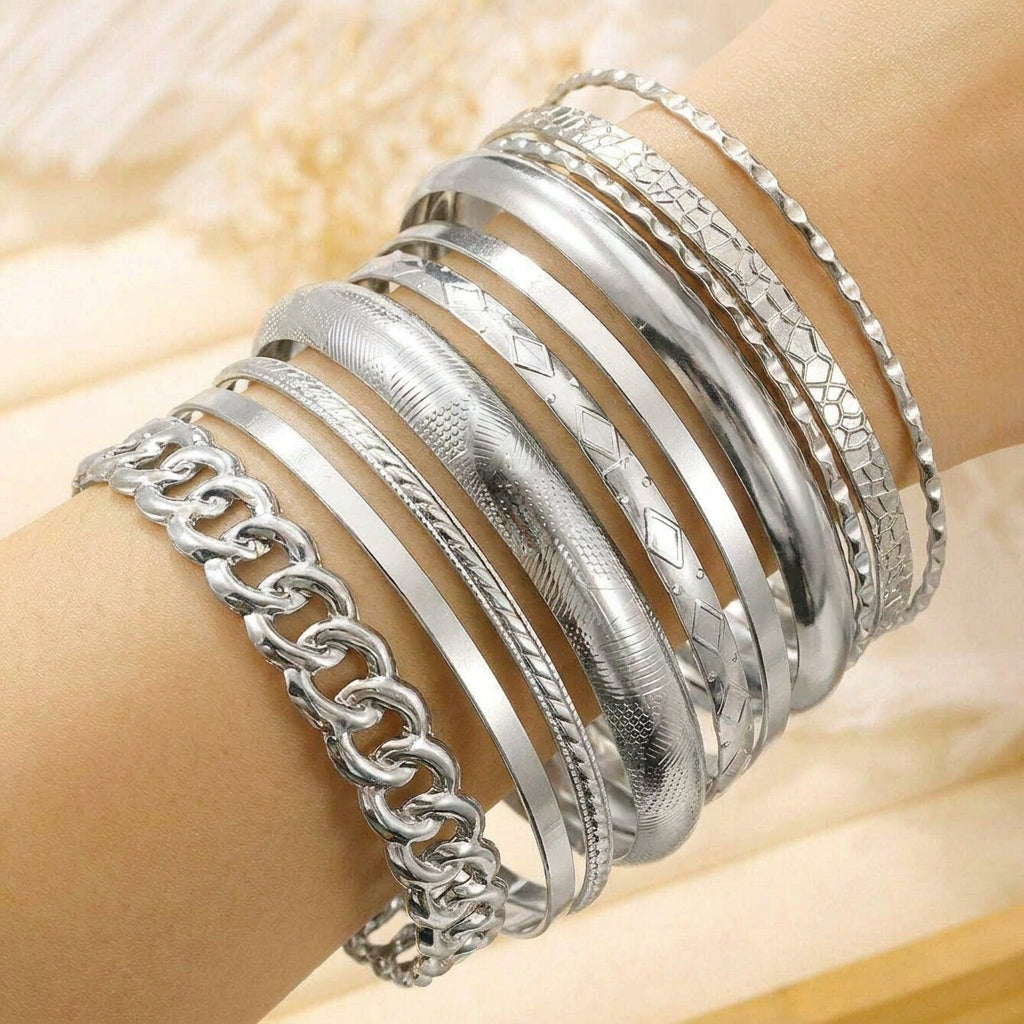 14k 10pc Chunky Variety Bracelet Stack