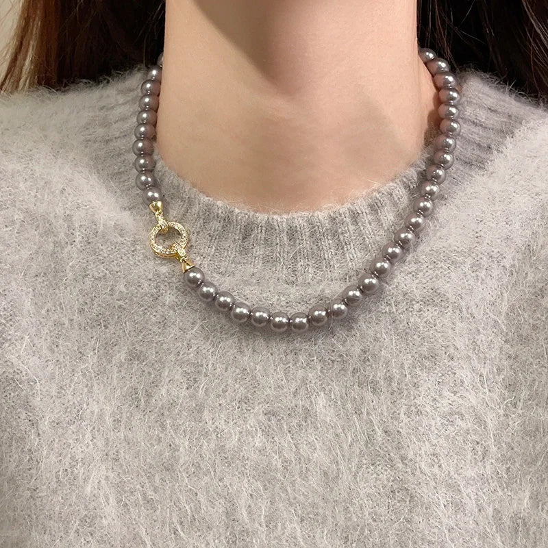 Pearl Diamond Accented Circle Pendant Bracelet and Necklace