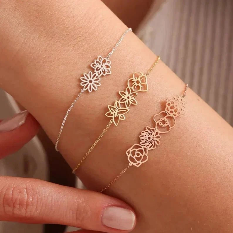 Personalized Birth Flower Chain Bracelet & Necklace