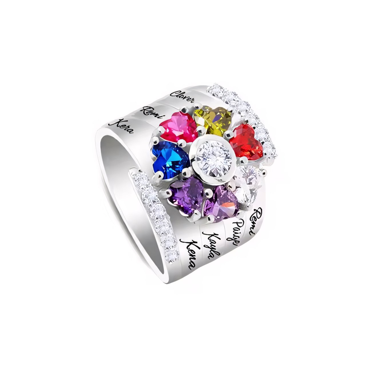 Personalized Diamond Heart Name & Birthstone Ring