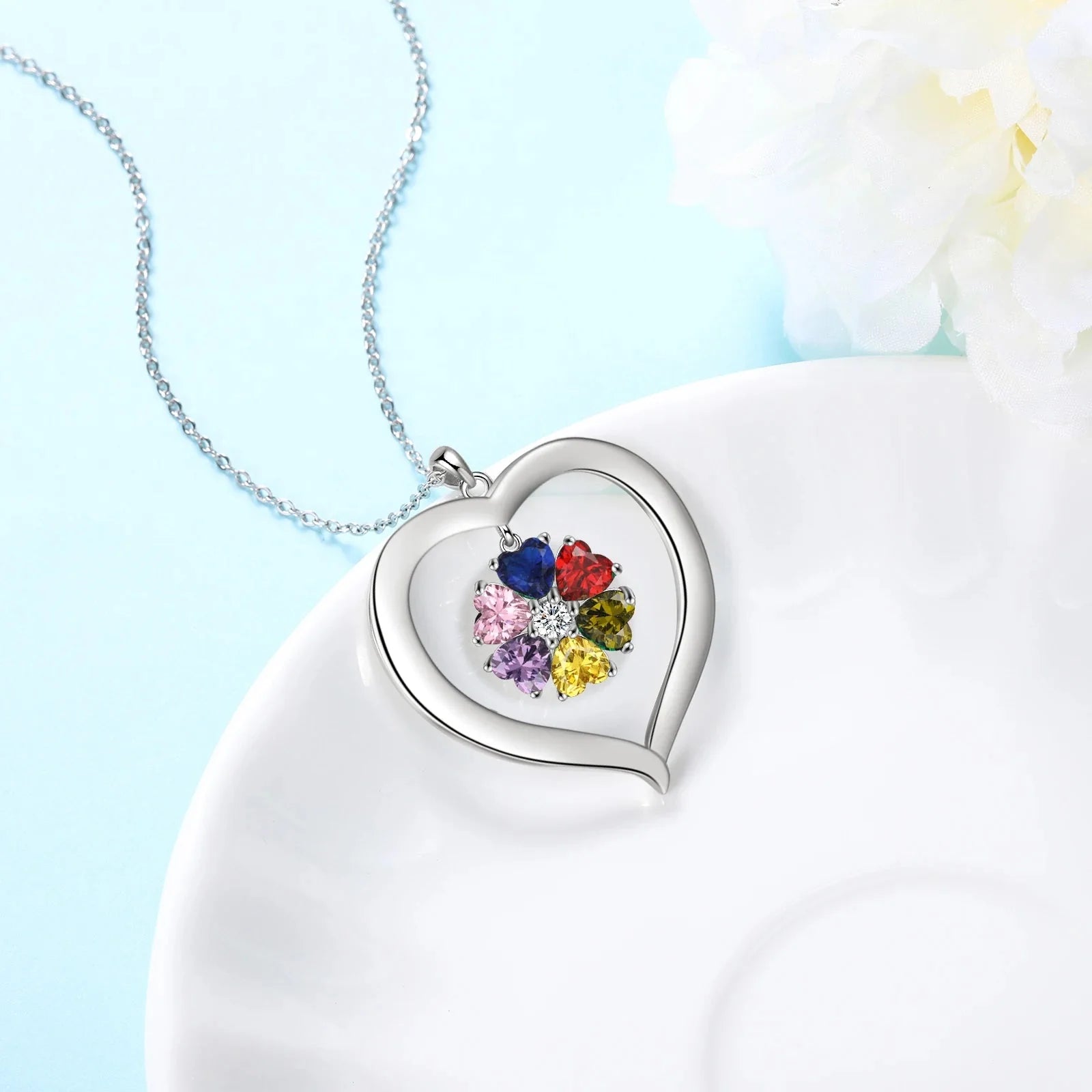Personalized Name & Birthstone Heart Hanging Pendant Necklace