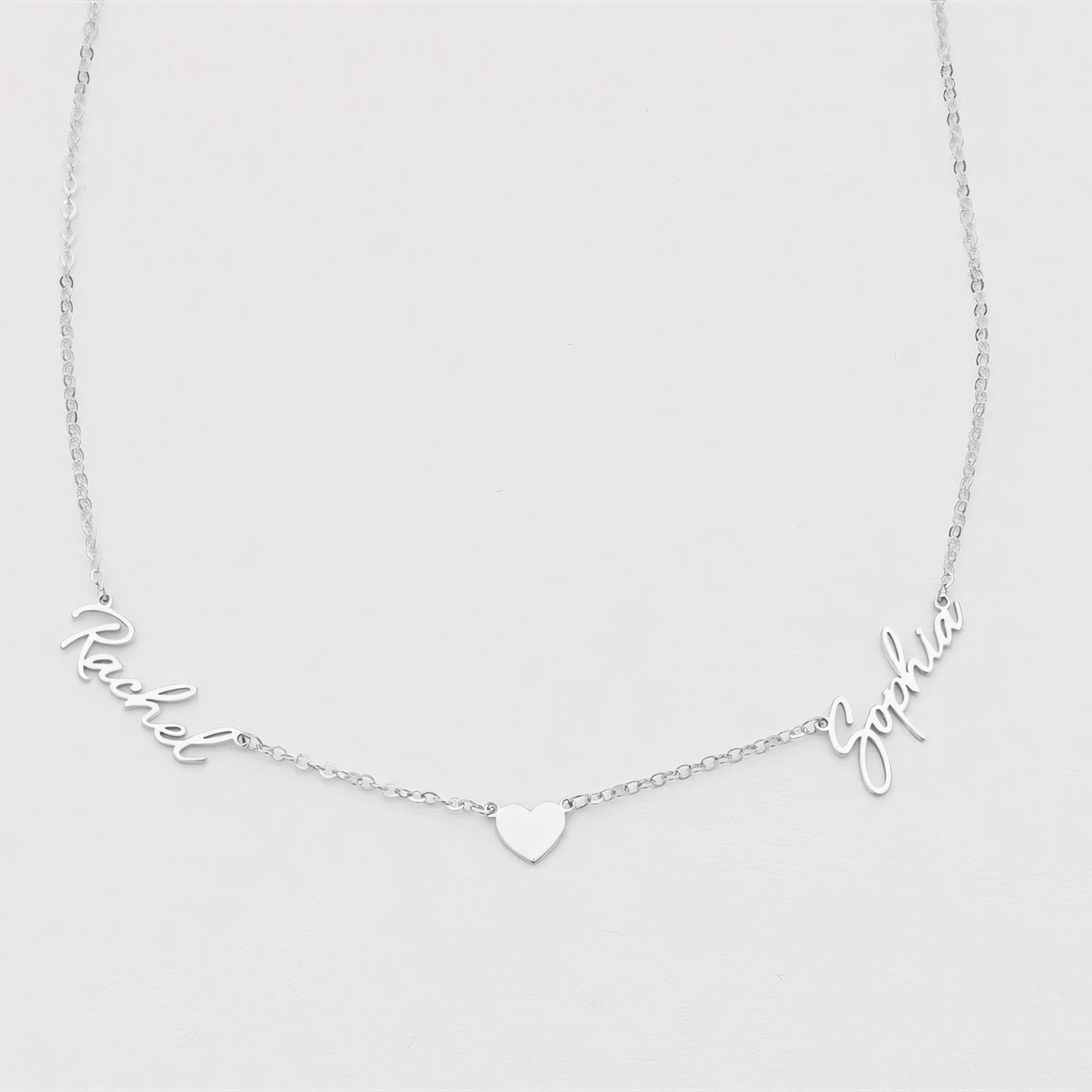 Romantic Two Name Dainty Heart Necklace