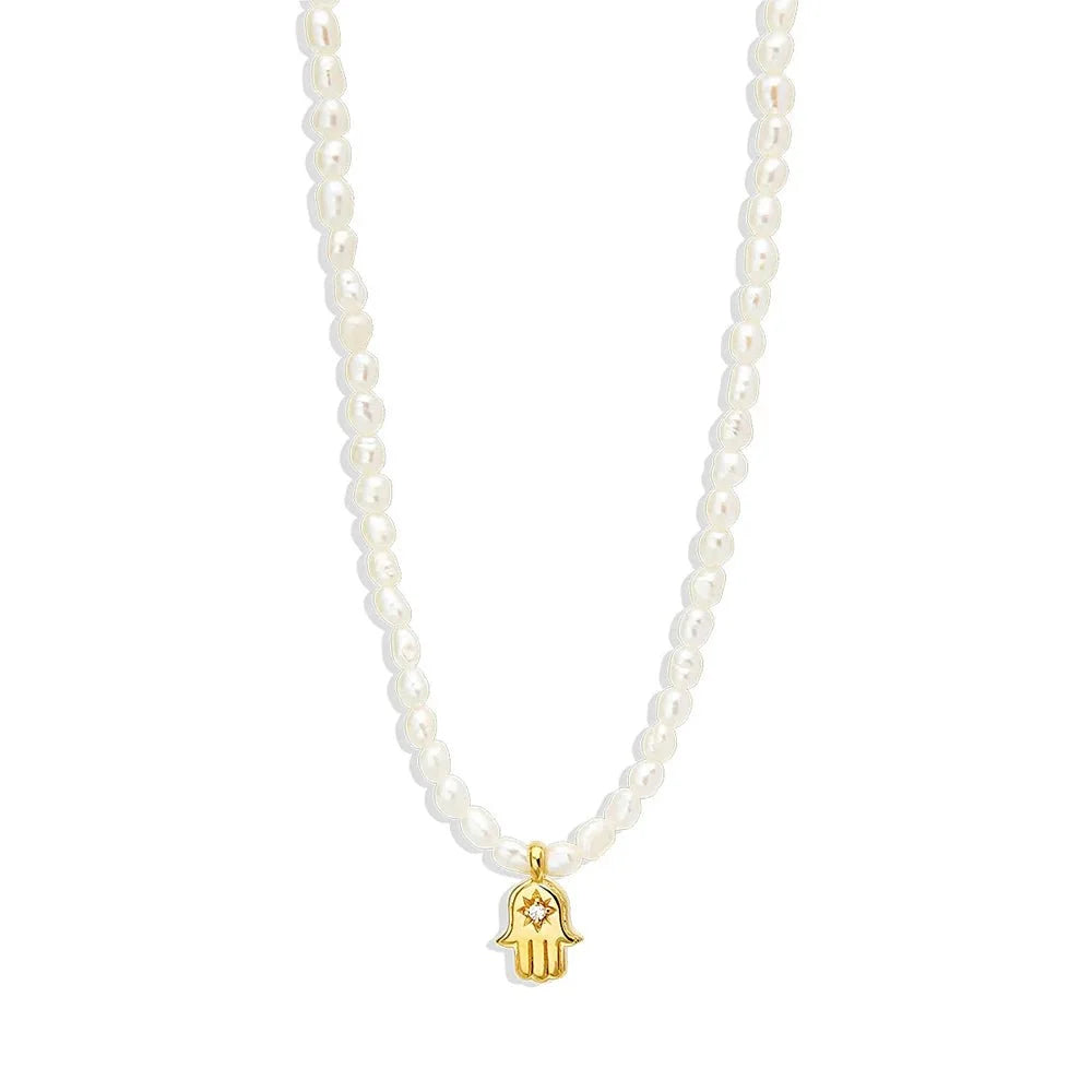 S925 Dainty Diamond Charm Pearl Necklace