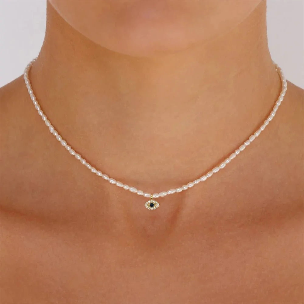 S925 Dainty Diamond Charm Pearl Necklace