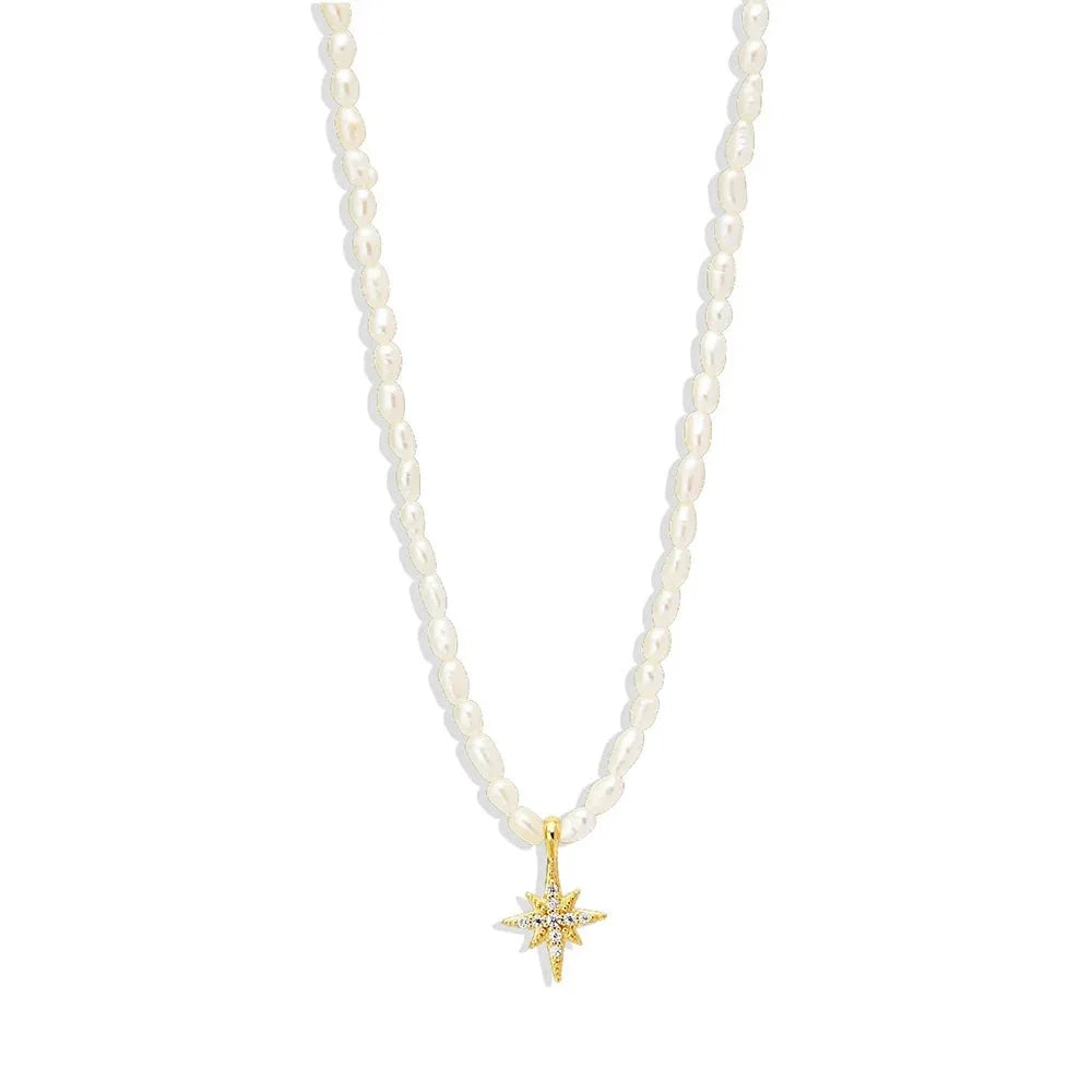 S925 Dainty Diamond Charm Pearl Necklace