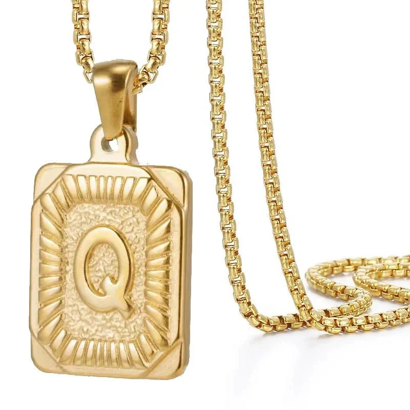 Textured Rectangle Letter Initial Necklace