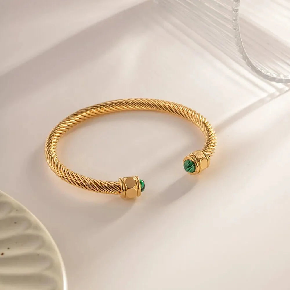 Twisted Gem Stone Ends Bangle Bracelet